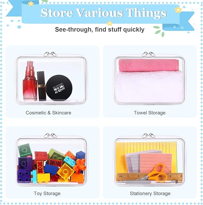 2 Pack Zippered Hard Pouch, Clear Plastic Storage Box Containers Small Toiletry Bag, Clear Hard Shell Zipper Case for Small Items, Toys, Building Blocks, Puzzles, Cosmetics, Stationery Accessories