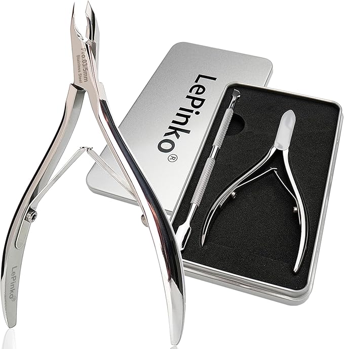 LePinko Salon-Quality Cuticle Trimmer with Cuticle Pusher, Super Labor-saving Cuticle Cutter, Sharp Cuticle Clippers for Manicurist, Professional Pedicure Manicure Nail Care Tool, 5mm Jaw