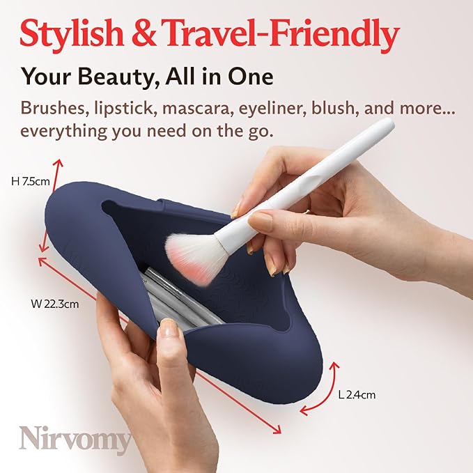 Travel Makeup Brush Holder, Silicone Makeup Brush Organizer, Dirt-Resistant Easy to Clean Makeup Brush Bag with Anti-Fall Out Magnetic Closure, Travel Essentials for Women (Sapphire)