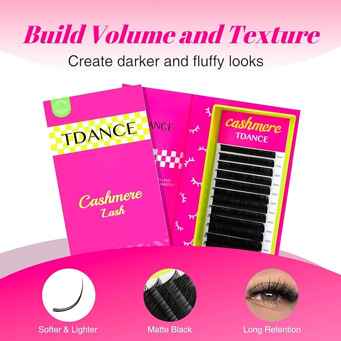 TDANCE Cashmere Lash Extensions Super Soft Classic Lash Extension 0.05mm Thickness D Curl Single Length 9mm Volume Lash Extensions for Professional Salon Use Eyelash Extension(0.05-D,9mm)