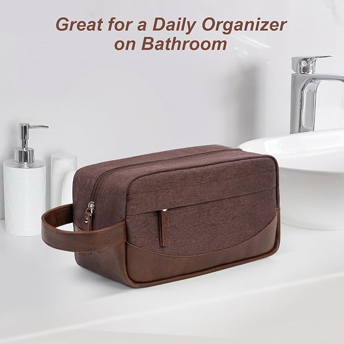 Ezday Travel Toiletry Bag for Men and Women, Hanging Toiletry Organizer, Water Resistant Shaving Kit with Large Capacity for Travel Accessories (Coffee, Medium)