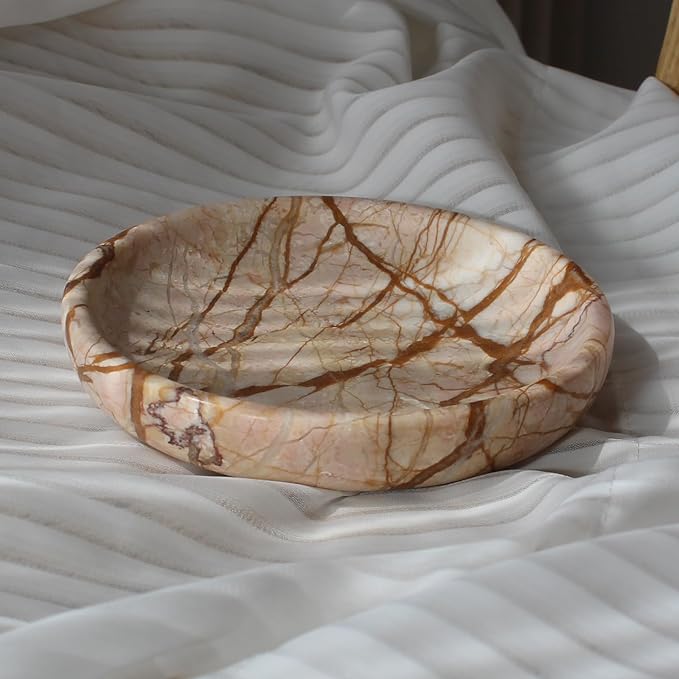 Natural Travertine Marble Jewelry Dish 5.5", Trinket Dish for Ring Earring, Gift for Woman Daugther(Pink Marble)