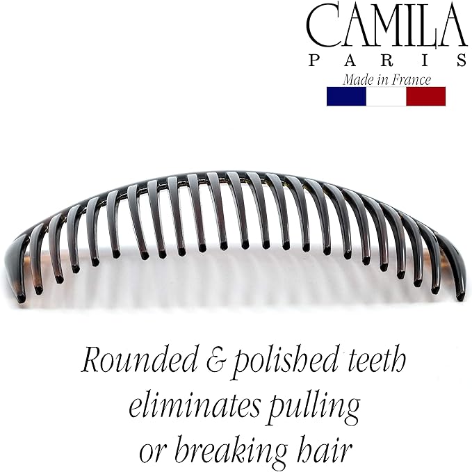 Camila Paris French Side Combs Large 3 Colors Each Curved French Twist Hair Combs Decorative, Strong Hold Hair Clips for Women Bun Chignon Up-Do, No Slip Styling Girls Hair Accessories, Made in France