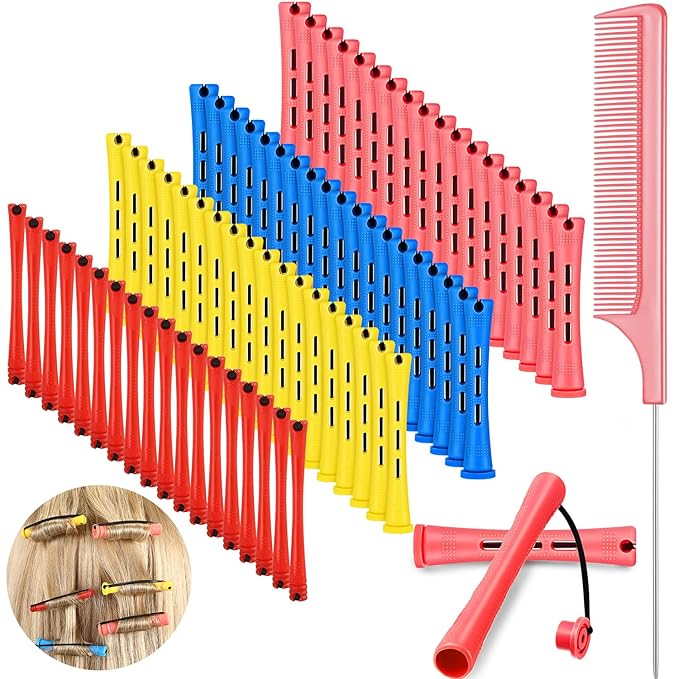 WILLBOND 72 Pieces Hair Perm Rods Set, Short Plastic Perming Rods Cold Wave Roller 4 Sizes Hair Curling Rollers with 1 Piece Steel Pintail Comb for Hairdressing Styling (Short)