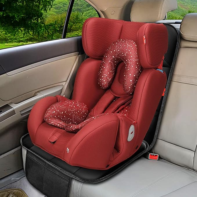 Car Seat Protector 1 Pack Car Seat Cushion Mat Thickest Padding,Waterproof 600D Fabric Car Seat Covers for Non-Slip Backing Mesh Pockets for Baby and Pet (Black, 2 Pcs)