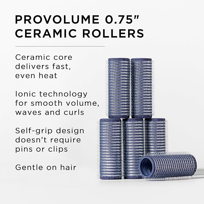 Fromm ProVolume .75" Self-Grip Ceramic Ionic Thermal Hair Rollers, 6 Count, Small Salon Quality Hair Curlers for Shorter Hair, Bangs and Tighter Curls