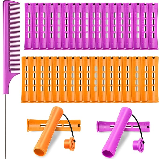 WILLBOND 36 Pieces Cold Wave Rod Hair Perm Rods Hair Rollers Perming Curlers with Steel Rat Tail Comb for Hairdressing Styling
