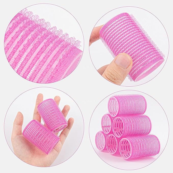 AUEAR, 12 Pack Hair Curlers Rollers Self Grip for Short Women Hairstyle Rose Red
