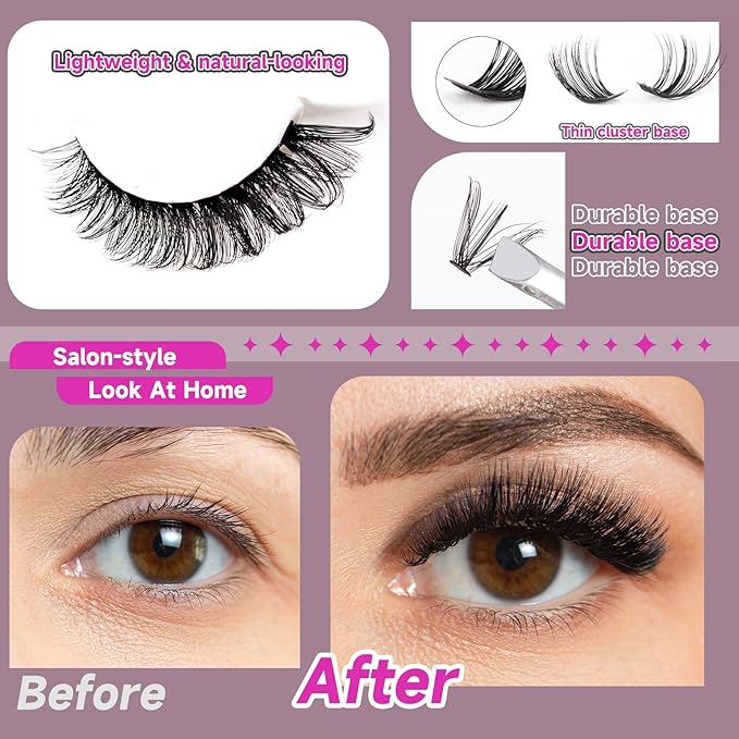 OCEAN PEARL 40D 50D Lash Clusters Lash Extension Kit 320 Pcs Thick Eyelashes Natural Lashes Clusters 10-16mm Eyelash Extensions Kit Individual Lashes with Bond and Seal Tweezers DIY Eyelash Extension