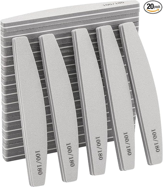 20 Pack Nail Buffers 100/180 Grit Washable Double Sided Nail Block File for Acrylic Natural Gel Nails, Gray