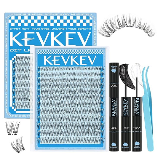 Wispy Lash Clusters Kit Invisible Thin Band Natural Eyelash Clusters 8-16mm Lash Extension Kit Mix Length Clear Band Natural Look Cluster Eyelash Extensions With Lash Bond DIY Lash At Home(Wispy02)