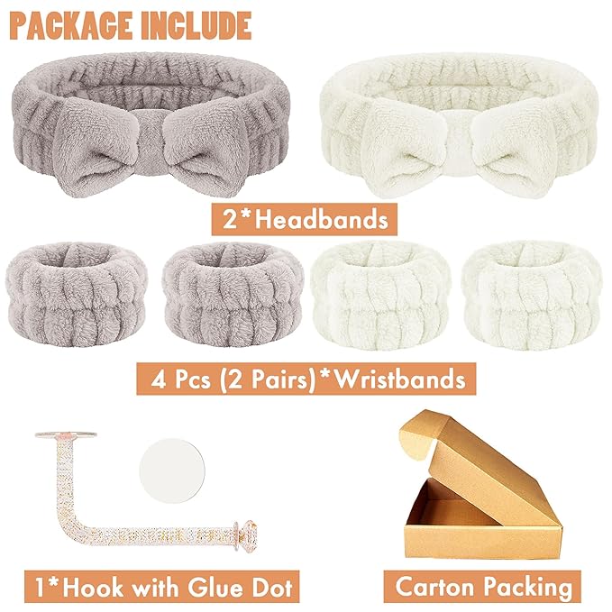 Face Wash Headband and Wristband Set of 2, Wrist Towels for Washing Face with Holder Microfiber Wristbands for Washing Face Absorbent Spa Wristbands Wrist Scrunchies Face Washing Wristbands