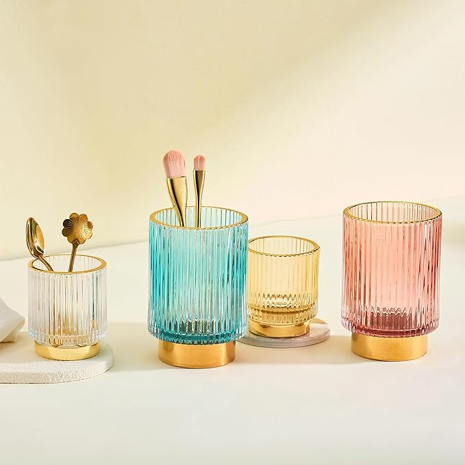 Makeup Brush Holder Organizer,Toothbrush Holders,Desk Pen Pencil Holder,Multifunctional Vintage Glass Brush Cup（S/White/A3-14-US）