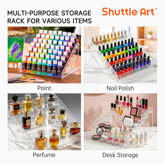 Shuttle Art Acrylic Paint Organizer, 7 Layers Clear Storage Rack, Snap On Organizer for Acrylic Paint, Oil Paints, Nail Polish and Craft Supplies