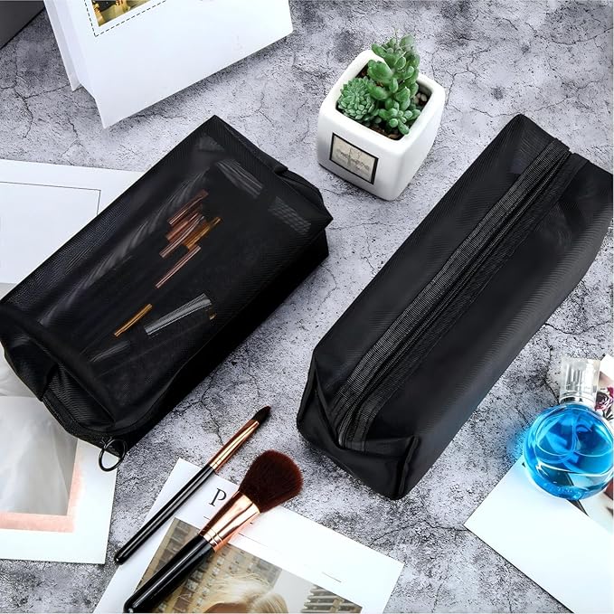 6 Pieces Mesh Makeup Bags Mesh Cosmetic Bag Portable Travel Organizing Zipper Pouch Toiletries Makeup Pouches for Home Office Travel Accessories