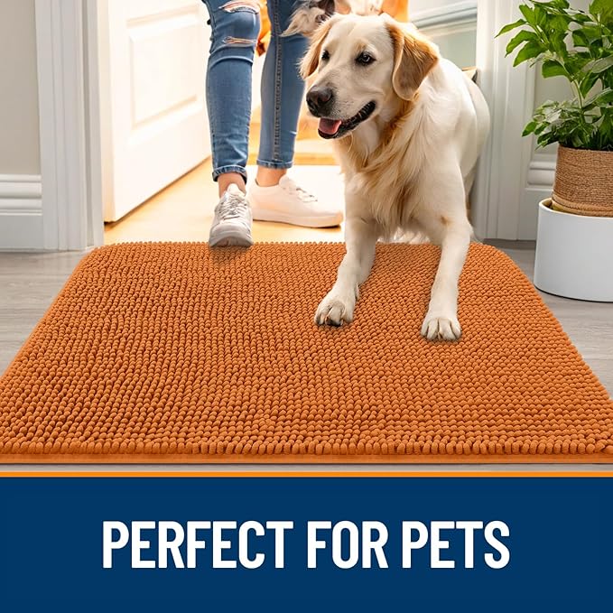 OLANLY Dog Door Mat for Muddy Paws 54x24, Absorbs Moisture and Dirt, Absorbent Non-Slip Washable Doormat, Quick Dry Chenille Mud Mat for Dogs, Entry Indoor Entryway Carpet for Inside Floor, Clay