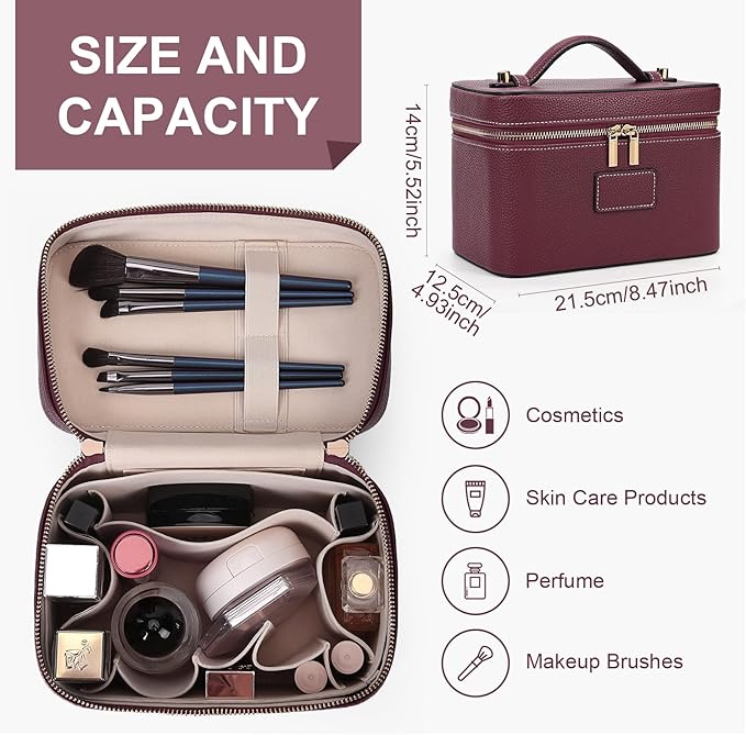 Makeup Bag Vanity Case for Women Leather Cosmetic Bag Travel Toiletry Bags Portable Makeup Organizer Case