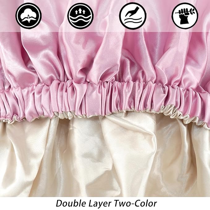 Satin Bonnet Silk Bonnet Hair Bonnet for Sleeping-Slouchy Beanie Hat Satin Sleep Cap for Women's Natural & Curly Hair(Blue Zircon&Dark Pink)