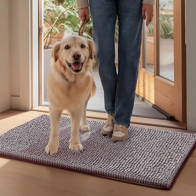 EHEYCIGA Super Absorbent Dog Door Mat for Muddy Paws 36x24 Inch Indoor, Front Doormat Outside Entrance, Quick Dry Chenille Washable Dog Crate Bed, Non-Slip Pet Rug Mud Mat Outdoor Entryway, Brown
