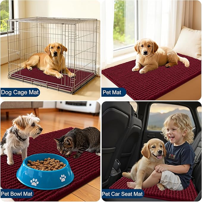 OLANLY Dog Door Mat for Muddy Paws 47x17, Ultra Absorbent Chenille Mud Doormat, Non-Slip Washable and Dirt Trapping Doormat for Indoor Entryway, Quick-Dry Indoor Pet Bed Mats for Dogs, Burgundy