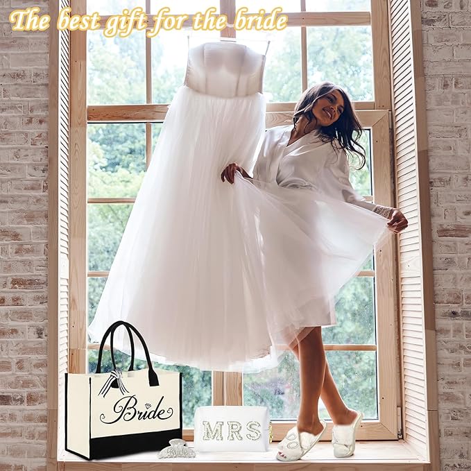 Bride to Be Gift Set, Bridal Shower Gift, MRS Gifts, Bachelorette Gifts for Bride, Bride Slippers I Do Slippers Bride Tote Bag Bride Makeup Bag MRS Makeup Bag Bride Cosmetic Bag Bride MRS Patch