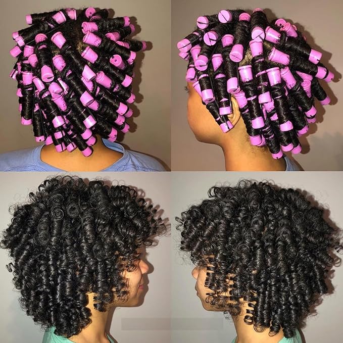 40 Pcs Perm Rods For Short Hair Purple Heatless Curl Rods For Long & Natural Hair,Medium Size Hair Rollers For Black Women(Purple 40Pcs)
