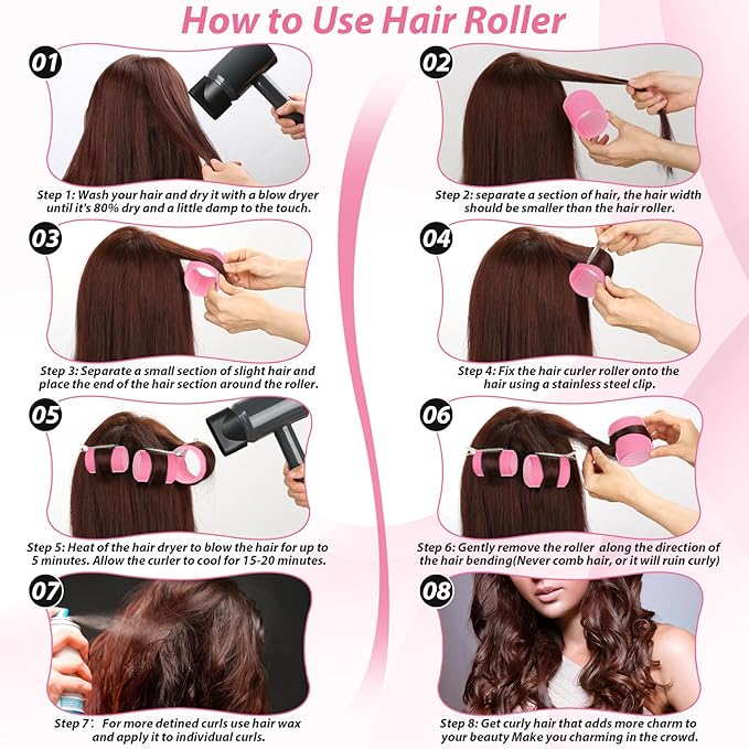 65 PCS Hair Curler Rollers with 5 Sizes Self Grip Hair Rollers for Long Medium Short Thick Fine Thin Bangs Volume Hair, Jumbo Curlers Rollers with Storage Bag Teasing Brush