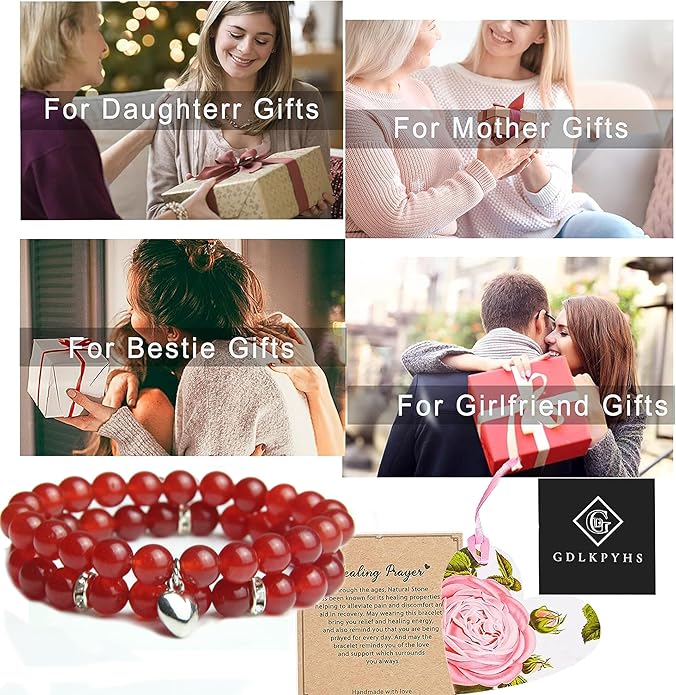 2Pcs Healing Crystal Bracelets for Women Handmade Beaded Bracelet Healing Prayers Crystal 8mm Natural Stone Beads Bracelet Stress Relief Get Well Soon Gifts