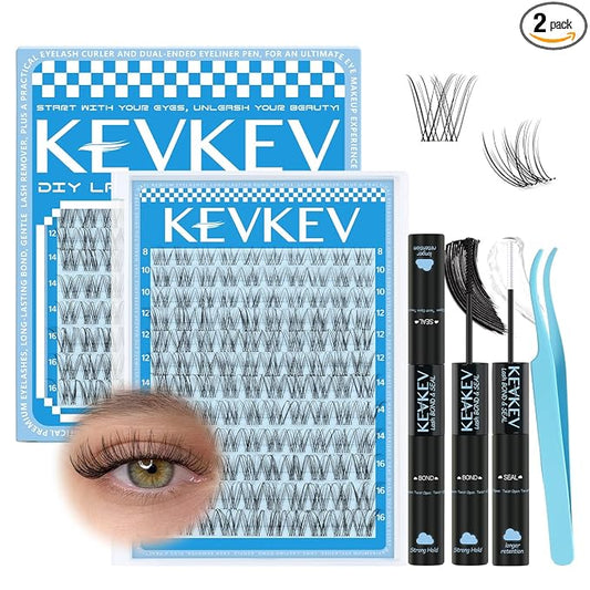 Wispy Lash Clusters Kit Venus Invisible Thin Band Natural Eyelash Clusters 8-16mm Lash Extension Kit Mix Length Clear Band Natural Look Cluster Eyelash Extensions With Lash Bond DIY Lash At Home