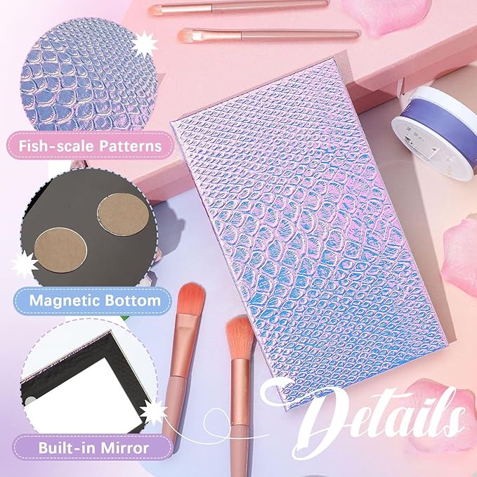 2 Pieces Magnetic Mermaid Empty Palette with Mirror and 36 Pcs Adhesive Metal Stickers Large Mermaid Makeup Empty Palette for Eyeshadow Lipstick Blush Powder