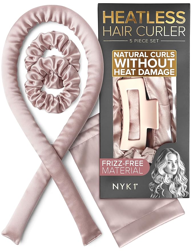 Heatless Hair Curler For Effortless Waves & Curls (5pc Set) NYK1 Satin Heatless Curls Overnight For No-Frizz Curl - 40" Overnight Blowout Rods For Easy Styling For All Hair Types And Lengths