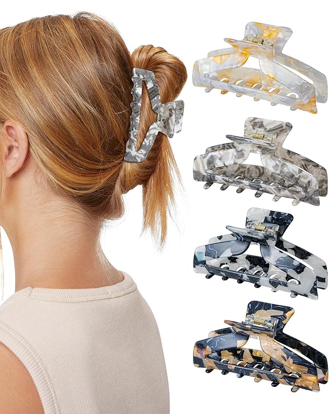 HOKEMP 4 Pcs Hair Claw Clips for Women - Medium Claw Clip Non-Slip Acrylic Hairclips for Thick Thin Hair, Triangle Hollow Design (Color 2)