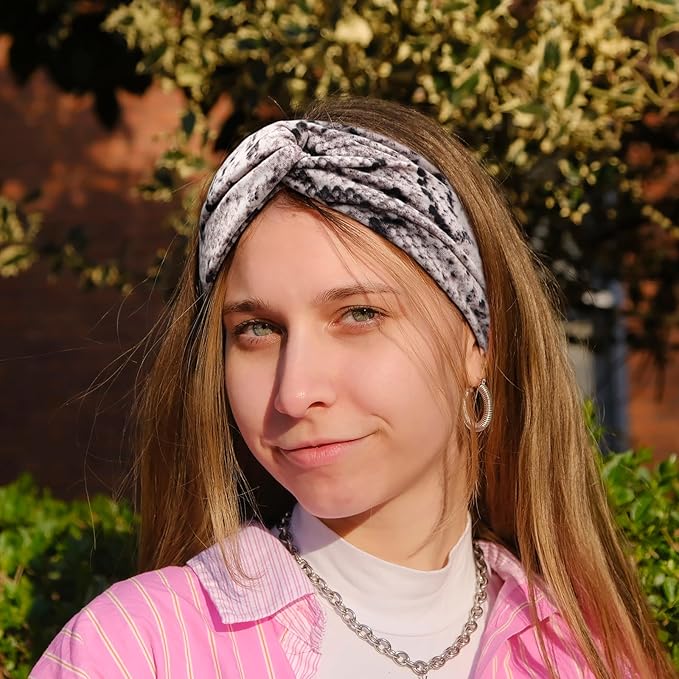 DRESHOW 4 Pack Boho Cotton Non-Slip Headbands for Women Girls Yoga Workout Running Knotted Turban Floral Elastic Head Wrap