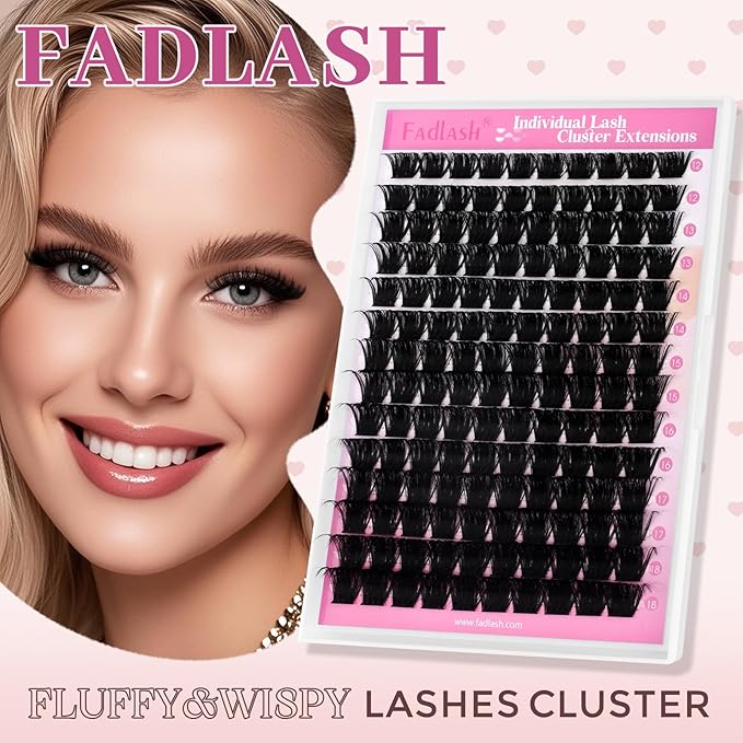 FADLASH Fluffy Lash Clusters 200D Eyelash Clusters 12-18mm Individual Clusters Eyelash Extensions Volume Lash Extensions DIY at Home (200D, 12-18mm)