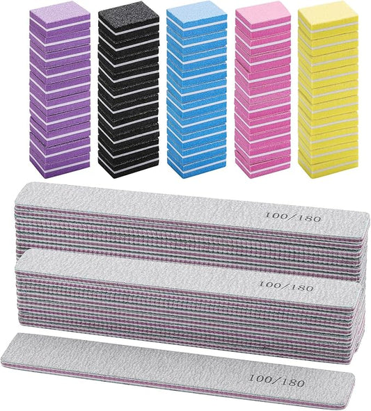 25 Pcs Nail Files for Acrylic Nails and 50 Pcs Mini Buffer Block File, 100/180 Grit Nail Buffer Double Sides Emery Boards Fingernail Files