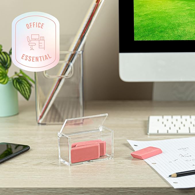 Hammont Clear Acrylic Box with Hinged Lid – Small Plastic Organizer for Office, Desk, Makeup, Crafts, Cotton Balls, Jewelry & More | 3.5"x2"x2" (6 Pack)