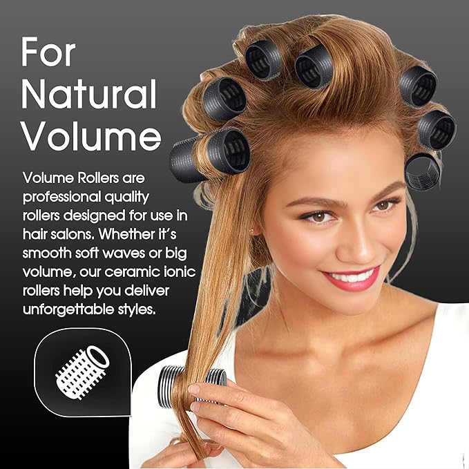 HYOUJIN 18pc Self-Grip Ceramic Ionic Thermal Rollers Set for Salon-Quality Blowout Look, Perfect for Sleeping (Black, 60mm, 48mm, 36mm Sizes)