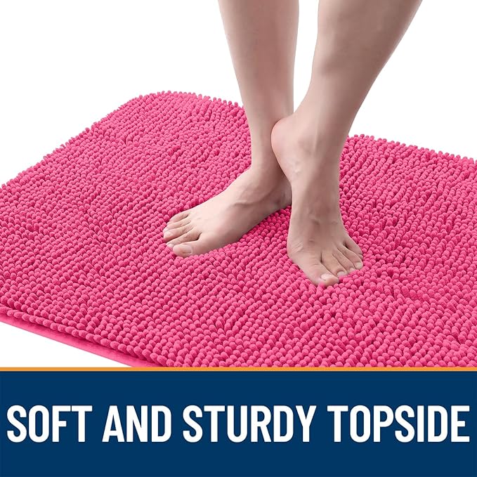 OLANLY Dog Door Mat for Muddy Paws 30x17, Absorbs Moisture and Dirt, Absorbent Non-Slip Washable Doormat, Quick Dry Chenille Mud Mat for Dogs, Entry Indoor Entryway Carpet for Inside Floor, Hot Pink