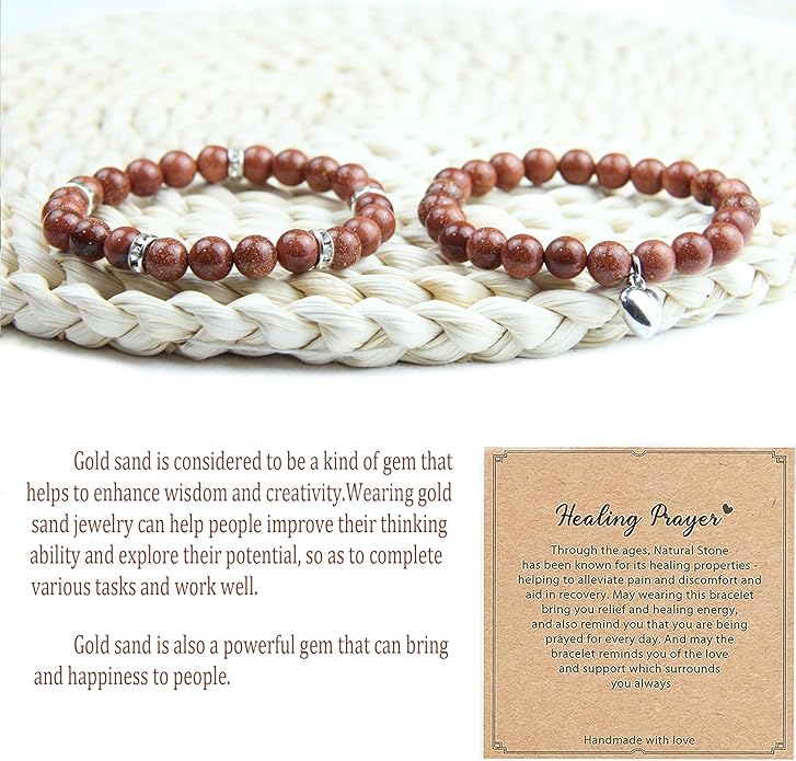 2Pcs Healing Crystal Bracelets for Women Handmade Beaded Bracelet Healing Prayers Crystal 8mm Natural Stone Beads Bracelet Stress Relief Get Well Soon Gifts