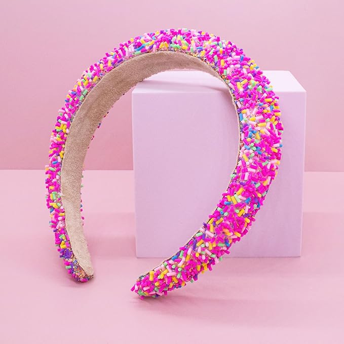 FROG SAC Headband for Girls - Sprinkle Padded Head Bands for Kids, Puffy Toddler Headbands, Little Girl Confetti Hair Band Accessories, Pink Candy Hairbands, Easter Basket Fillers Stocking Stuffers
