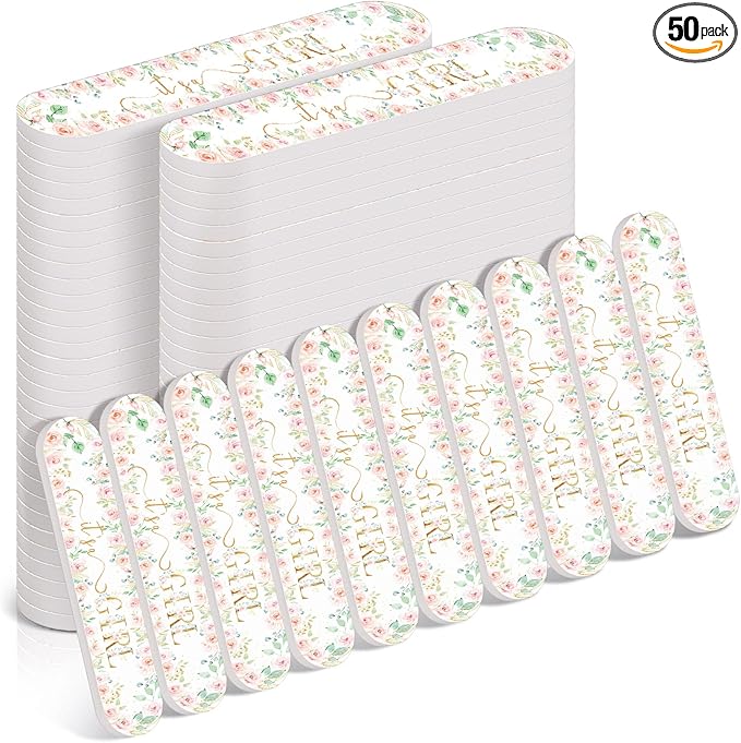 50 Pcs Floral Baby Shower Favors Decorations Baby Sower Favors Games Winners Prizes Gifts Bulk Pink Emery Board Nail Files Gender Reveal Party Favors Souvenirs Gift Bags Stuffers for Guests