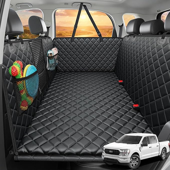 URPOWER XL Dog Back Seat Extender for Crew Cab Truck, Hard Bottom Dog Car Seat Cover Holds 550lbs Waterproof Dogs Car Hammock Pet Backseat, Pet Truck Accessories for F150 / RAM 1500/ Tundra Crew Cab