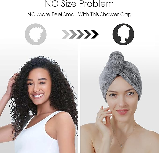 TENSTARS 5 Pack Thicken Microfiber Hair Towel Wrap for Women - Elastic Loop Design - 320GSM Coral Velvet - Quick Dry Hair Turban - 11x28 Inch (Grey+Pink+Brown+FrozenBlue+FrozenBerry)