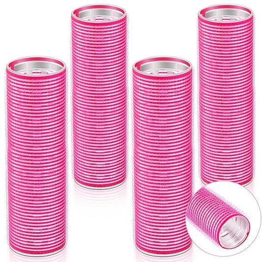 WILLBOND 4 Pcs Long Hair Rollers for Bangs Aluminum Core Curlers Thermal Self Grip Roller for Long and Medium Hair Women Hairstyle(4.1 x 1.2 Inch,Rose Red)