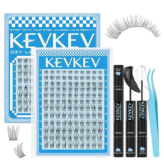 Wispy Lash Clusters Kit Ultra-thin Band Natural Eyelash Clusters 8-16mm Lash Extension Kit Mix Length Clear Band Natural Look Cluster Eyelash Extensions With Lash Bond DIY Lash At Home(Wispy05)