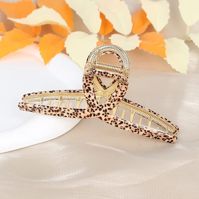 Big Butterfly Hair Claw Clips for Women - 4.7" Acetate Metal Hair Clips, Large Size Hair Accessories for Long, Thick Hair (Brown Leopard)