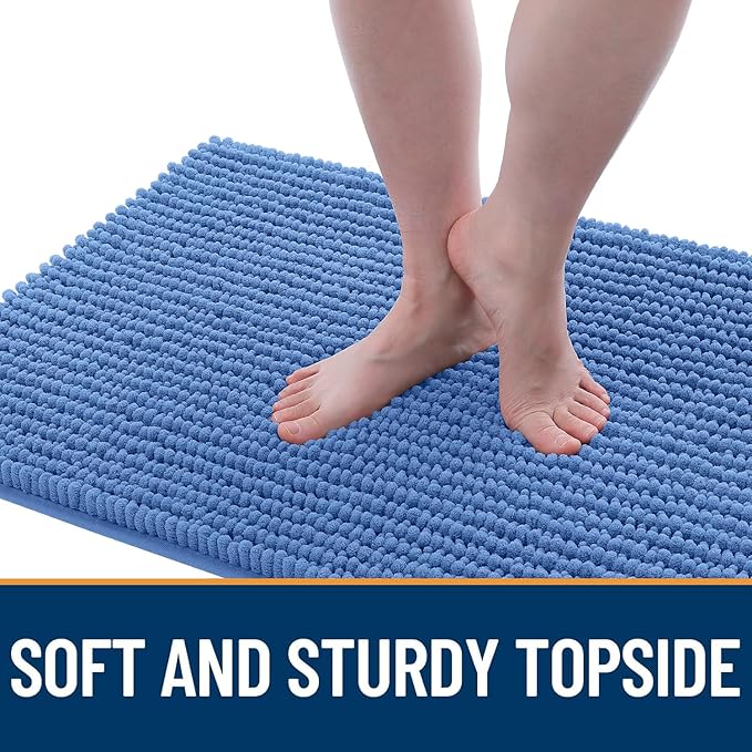 OLANLY Dog Door Mat for Muddy Paws 44x32, Ultra Absorbent Chenille Mud Doormat, Non-Slip Washable and Dirt Trapping Doormat for Indoor Entryway, Quick-Dry Indoor Pet Bed Mats for Dogs, Cornflower Blue