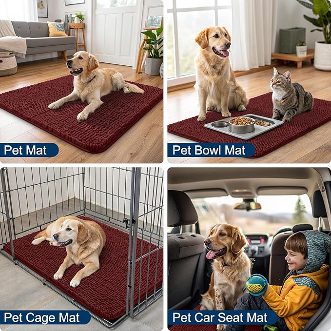 Smiry Dog Door Mat for Muddy Paws 36x24, Absorbs Moisture and Dirt Doormat, Non-Slip Washable Quick Dry Chenille Front Door Mat Indoor Entrance, Entryway Carpet for Inside Floor, Caramel Russet
