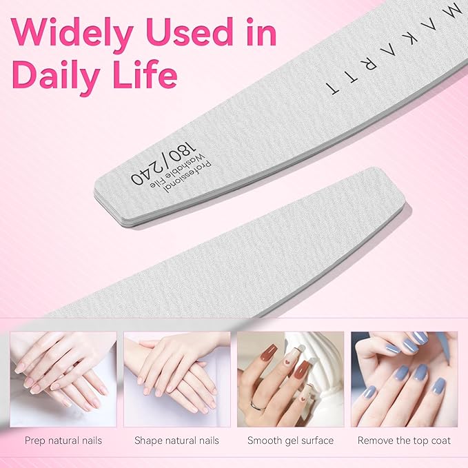 Makartt Nail Files: 180/240 Grit Emery Boards for Nails, 20pcs Professional Dual-Sided Fingernail Files for Natural Nails Prep & Buffing, Reusable Nail Care Manicure Set for Salon & Home Use