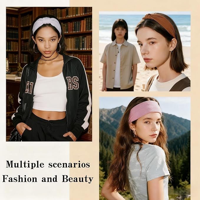 Wide Elastic Head Bands,Fashion,Makeup, Large Knotted Soft Headband for Washing Face, Sports Stretchy Sweat Bands,Headbands for Women, Non-Slip Thick Hair Bands,Workout, Spa, Running, 8-Pack